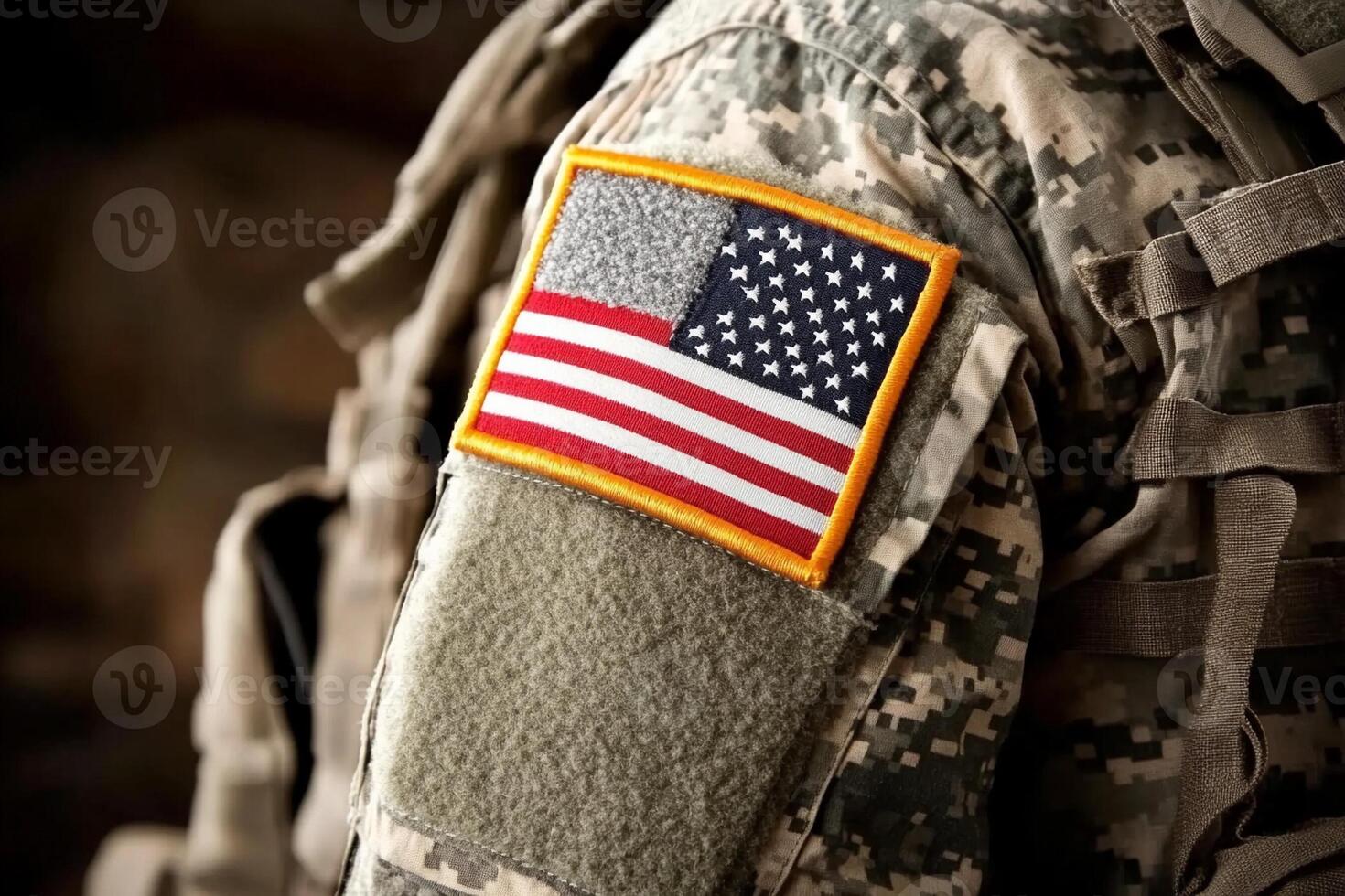 A soldier's uniform with an american flag patch photo