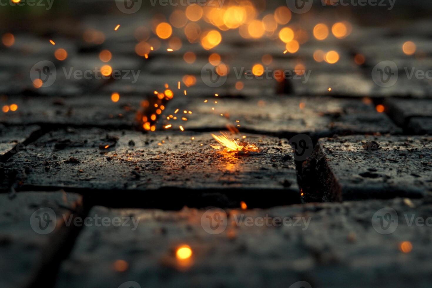 A close up of sparks flying off of a brick road photo