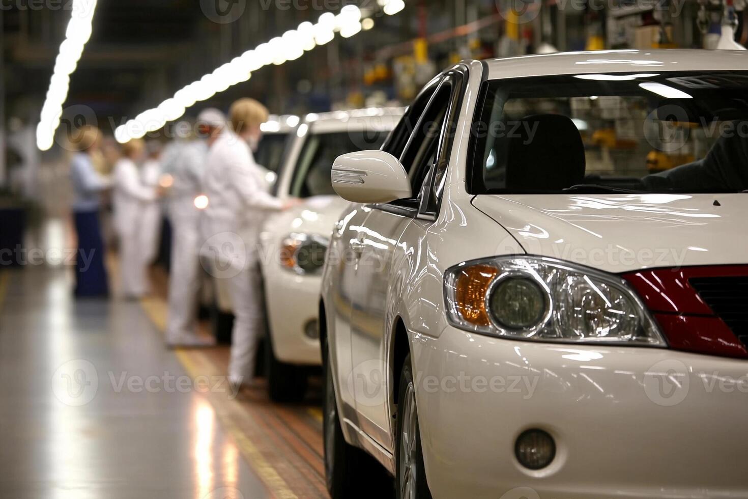 A line of cars on a production line photo