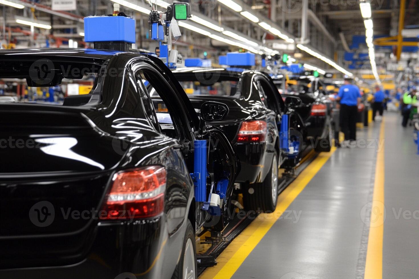 Cars are being assembled on the assembly line in a factory photo