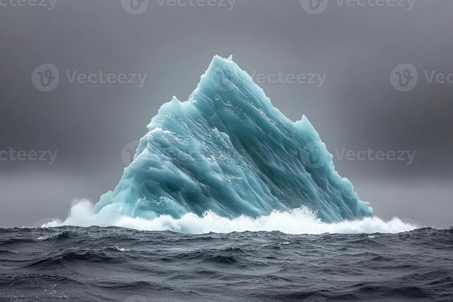An iceberg in the ocean with dark clouds photo