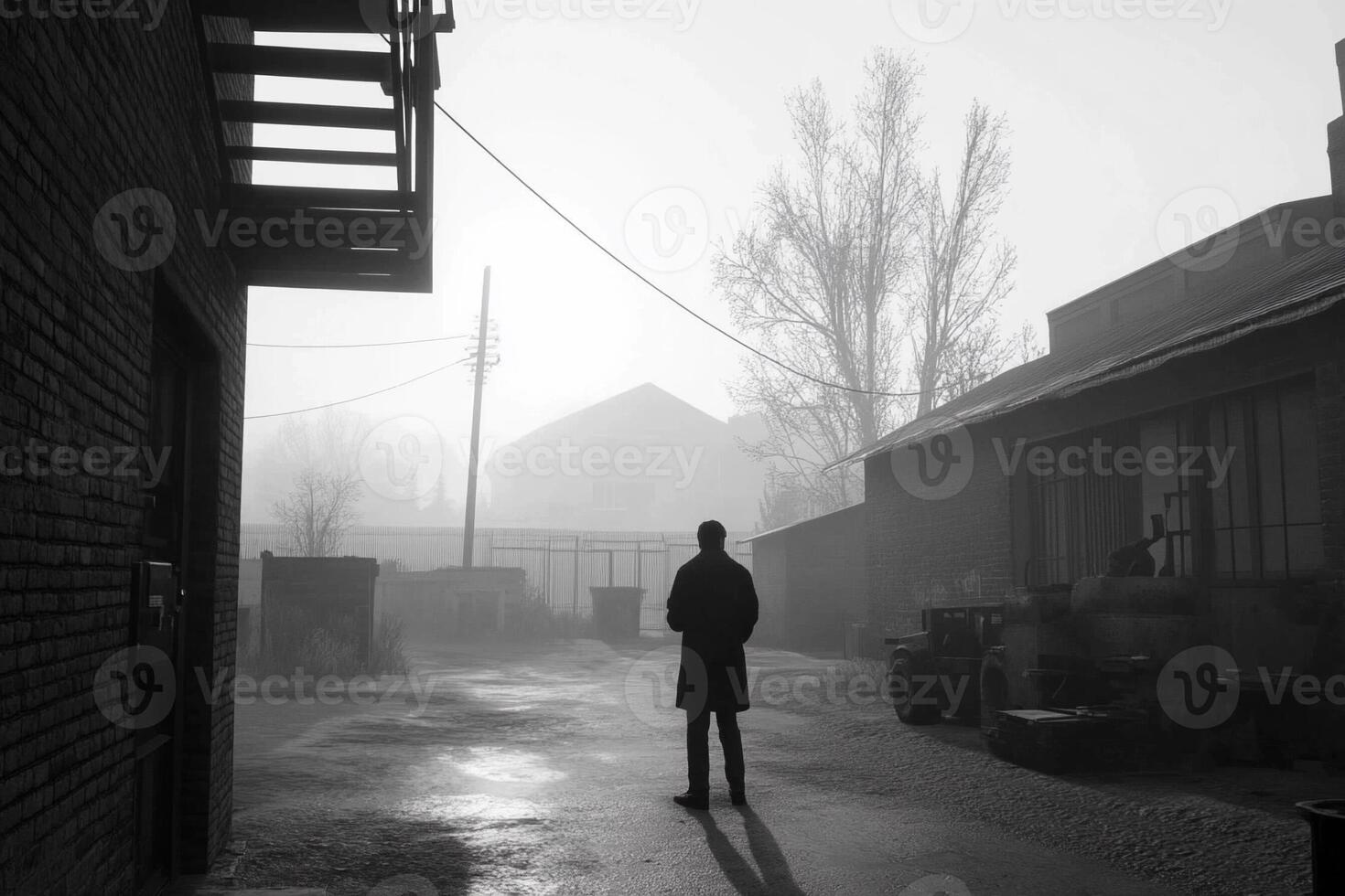 A man stands in the middle of an alleyway photo