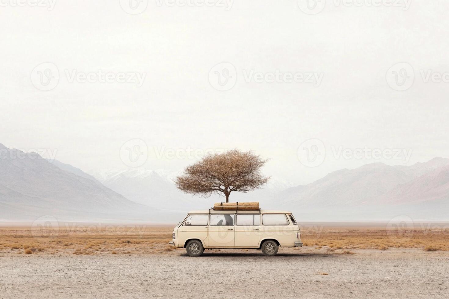 A van with luggage on top of it in the desert photo