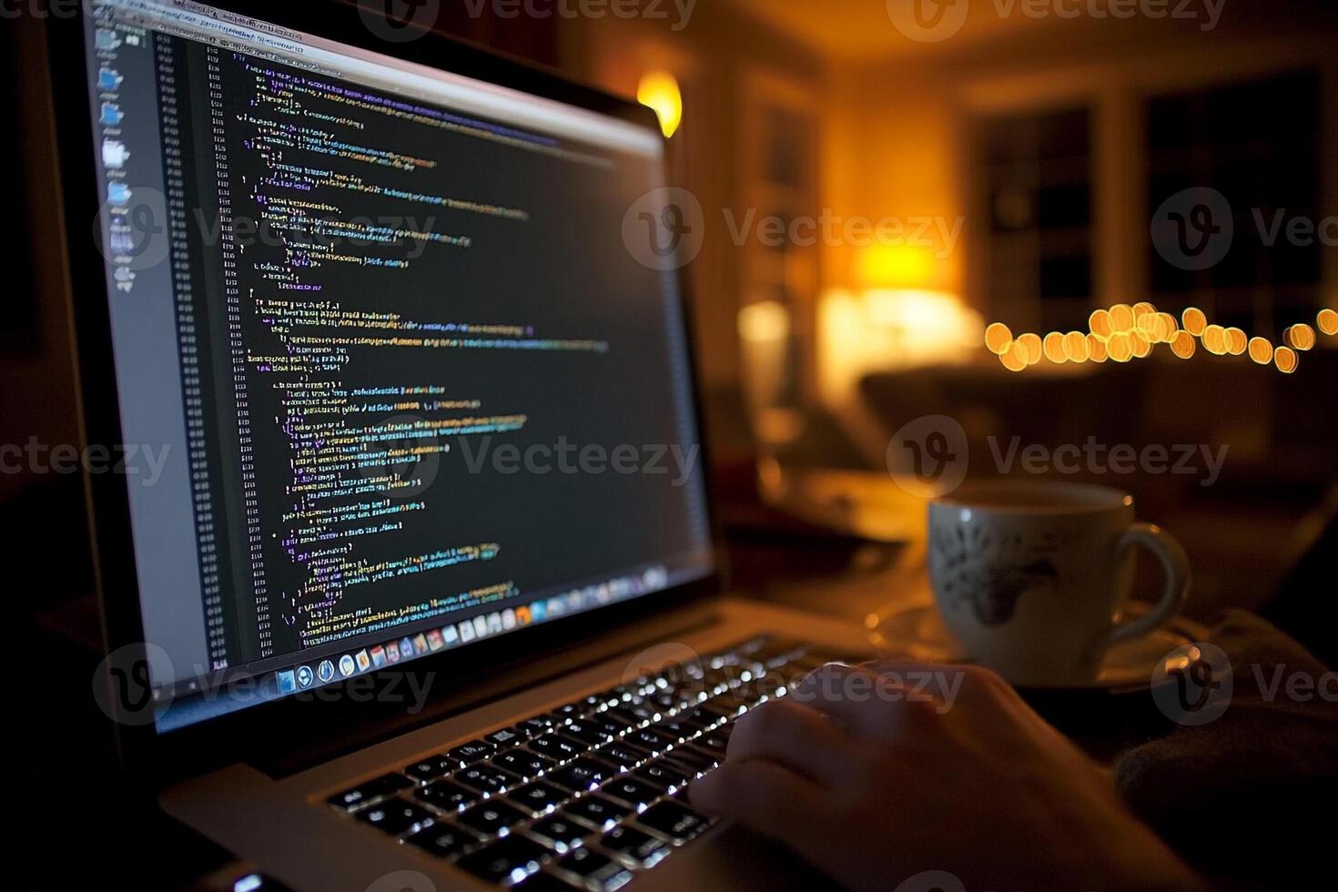 A person is typing on a laptop with code on it photo