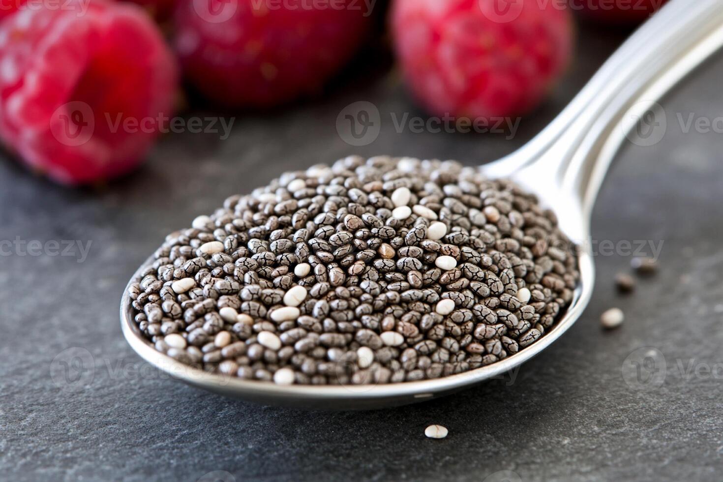 Chia seeds and raspberries photo