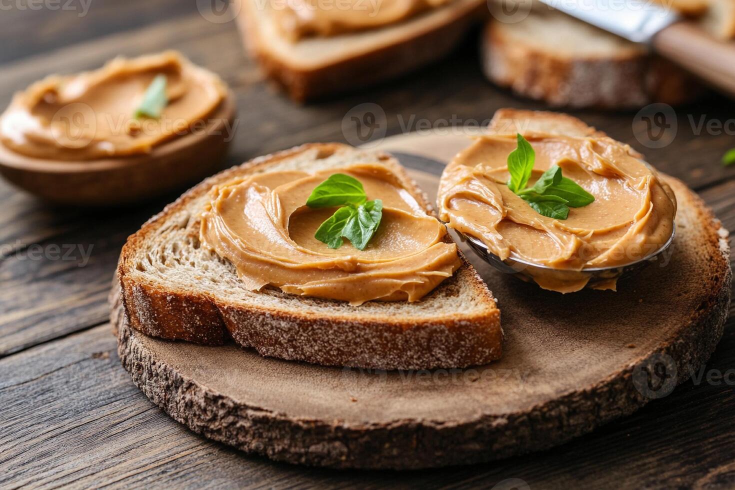 Peanut butter spread on bread photo