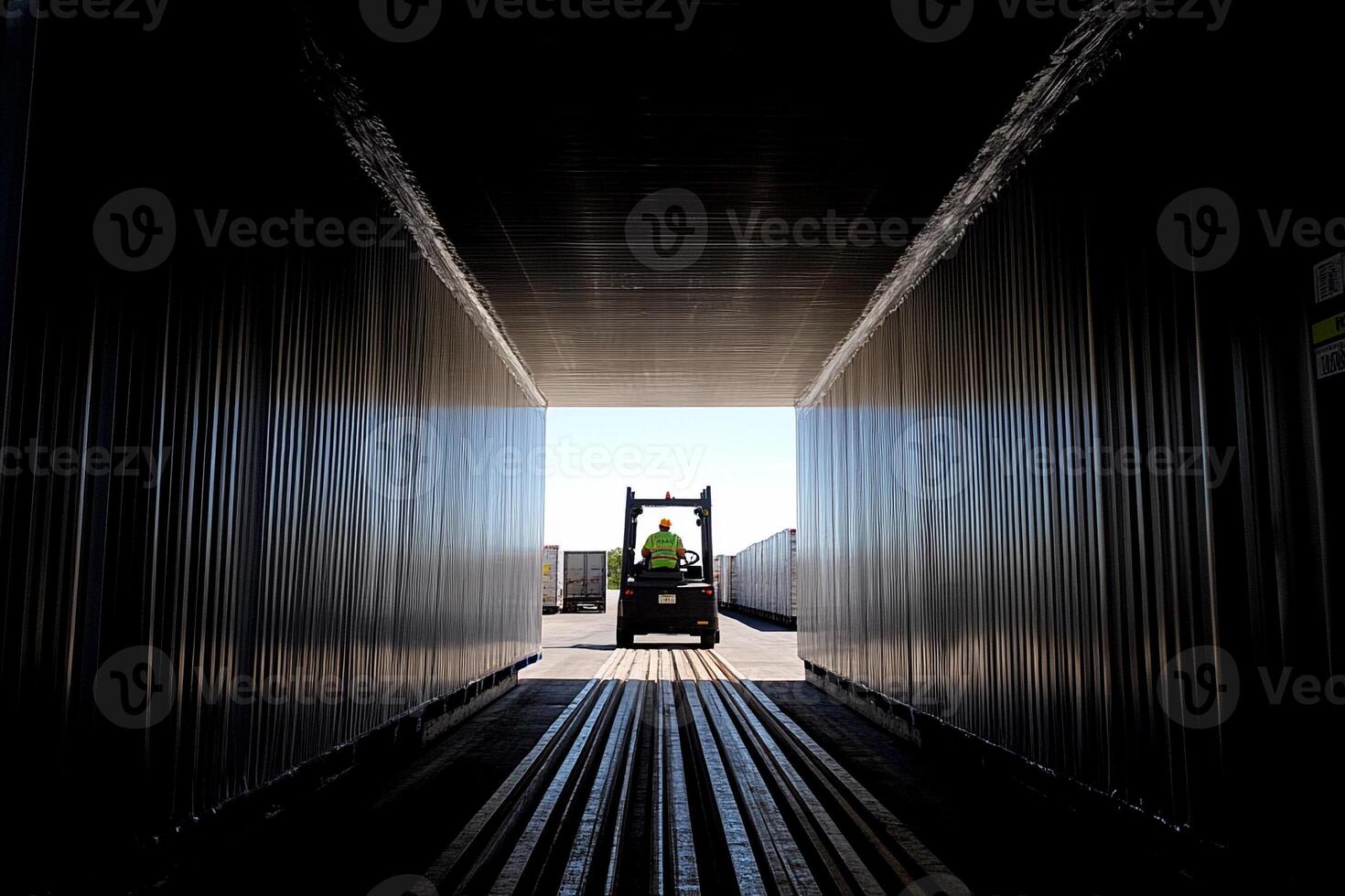 A man driving a forklift through a tunnel photo
