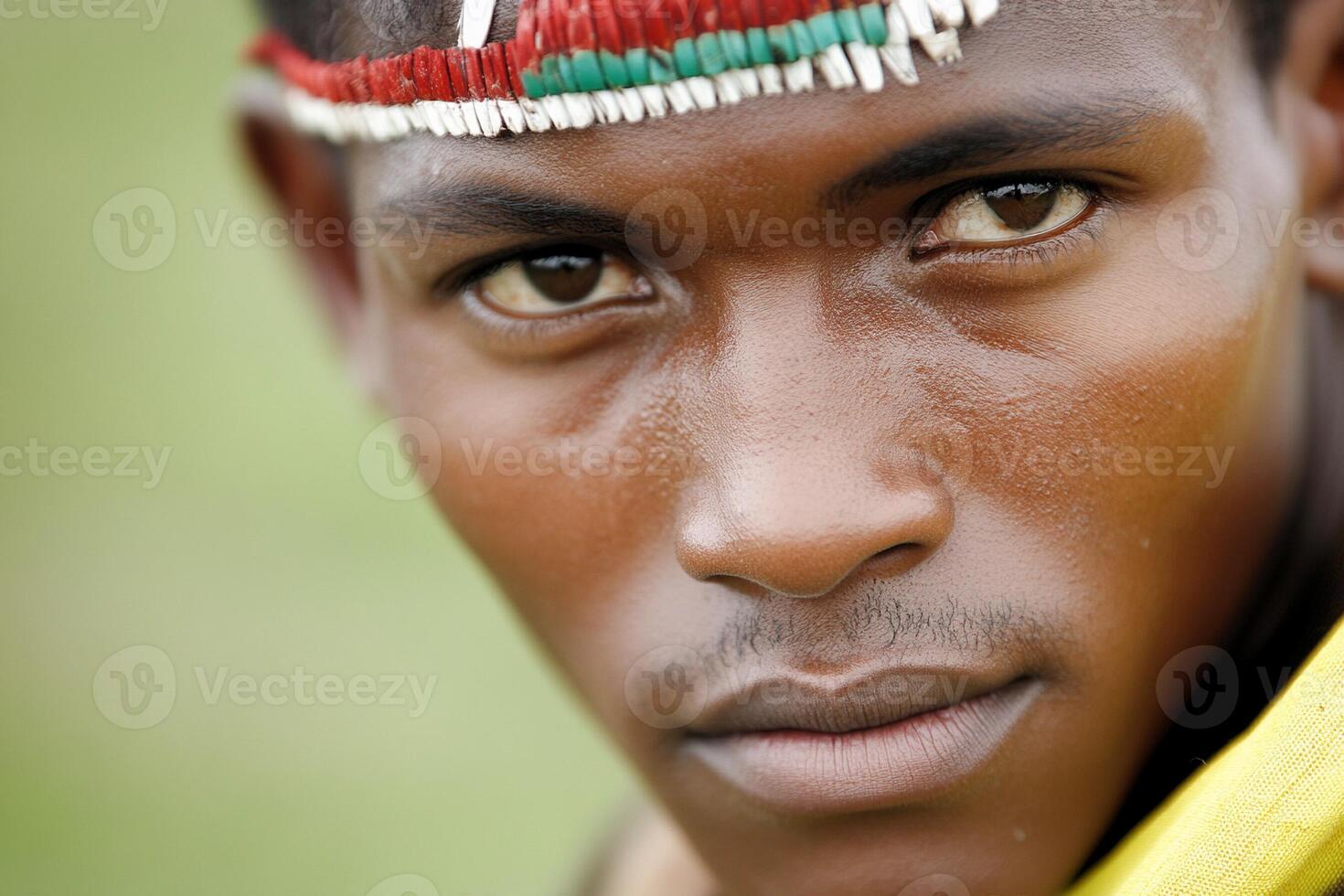A man with a headdress on his head photo