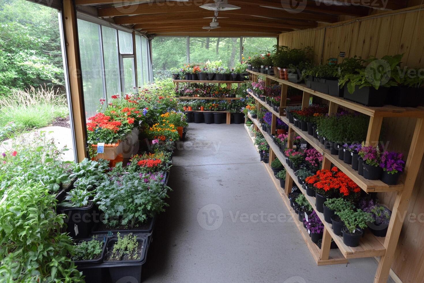 A greenhouse with lots of plants and flowers photo