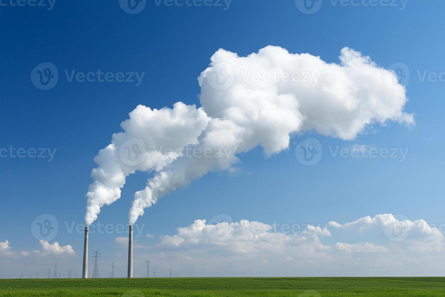 A large field with smoke coming out of the pipes photo