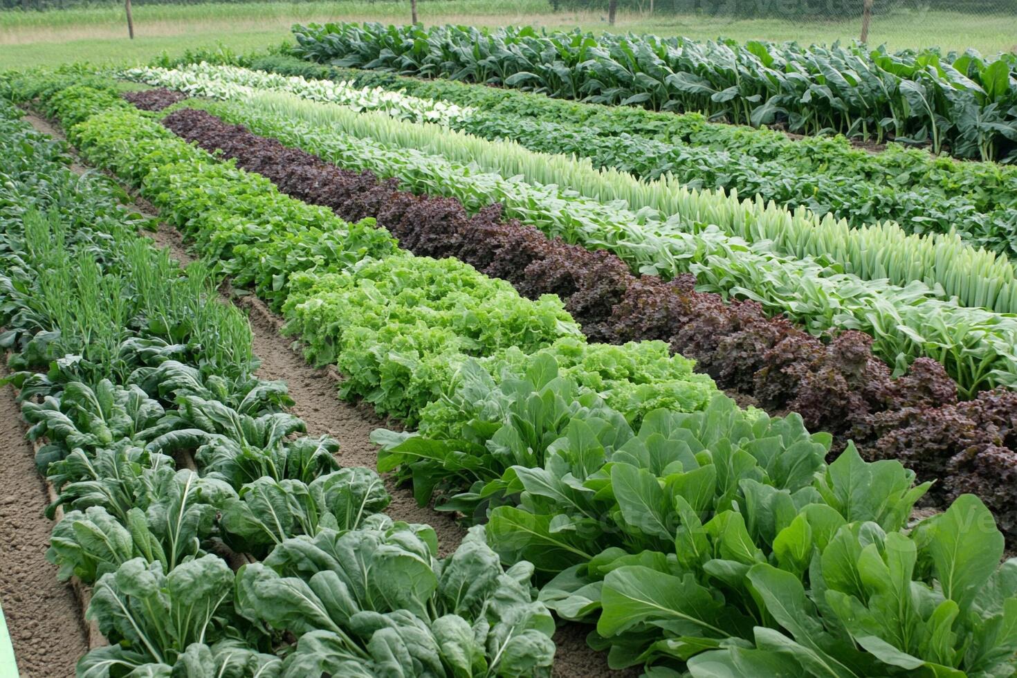 A large field of vegetables growing in rows photo