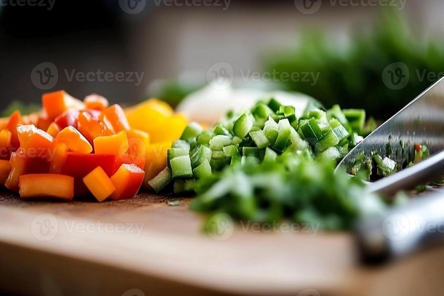 Chopped vegetables on a cutting board photo