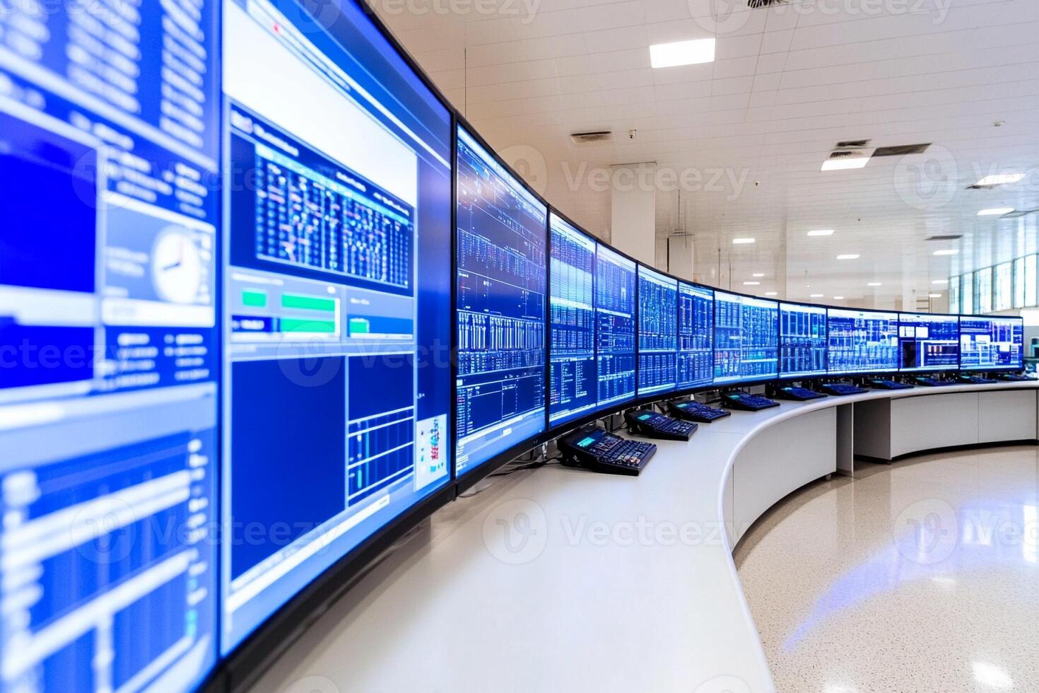 A large room with multiple screens and monitors photo