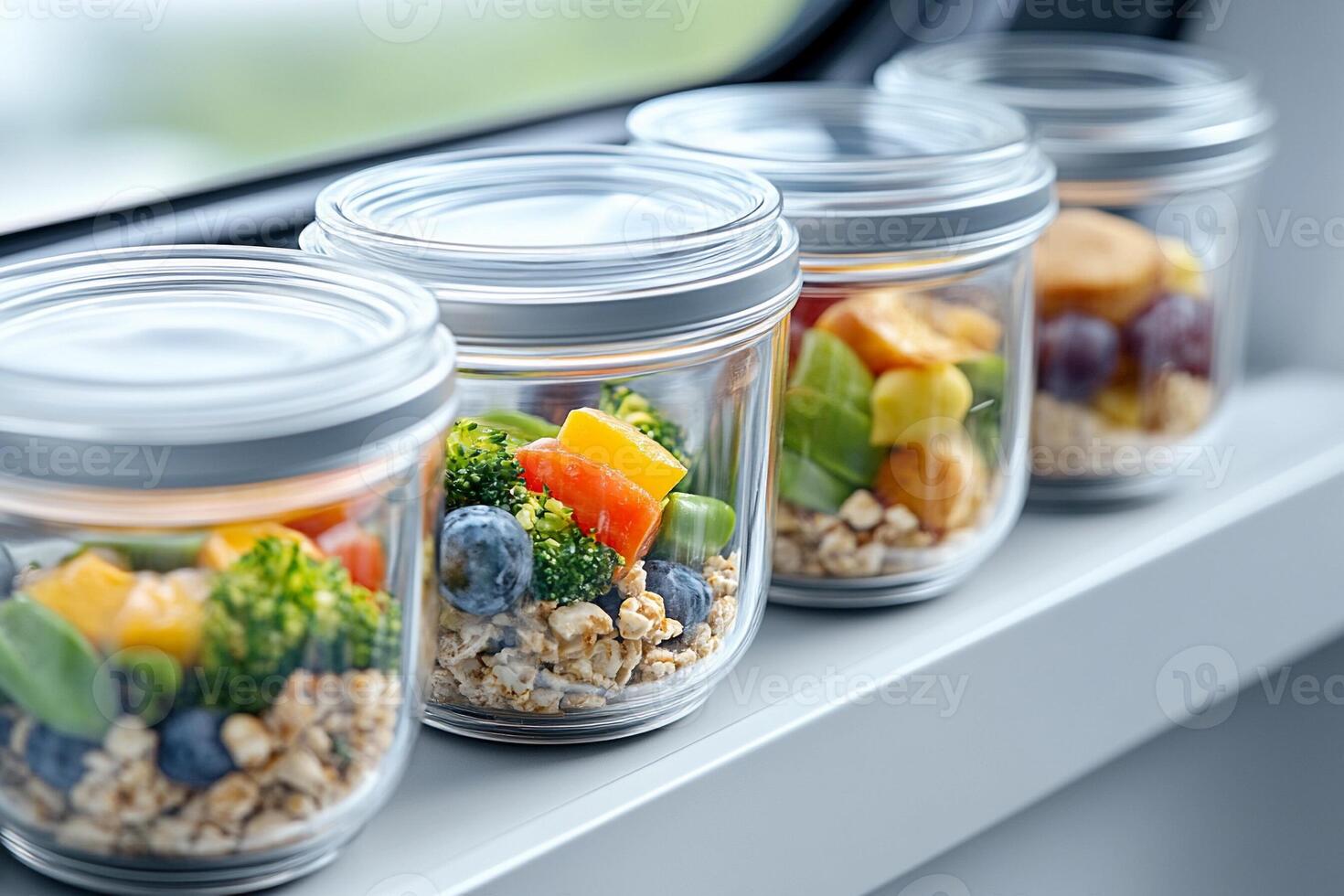 A window sill with jars of food photo