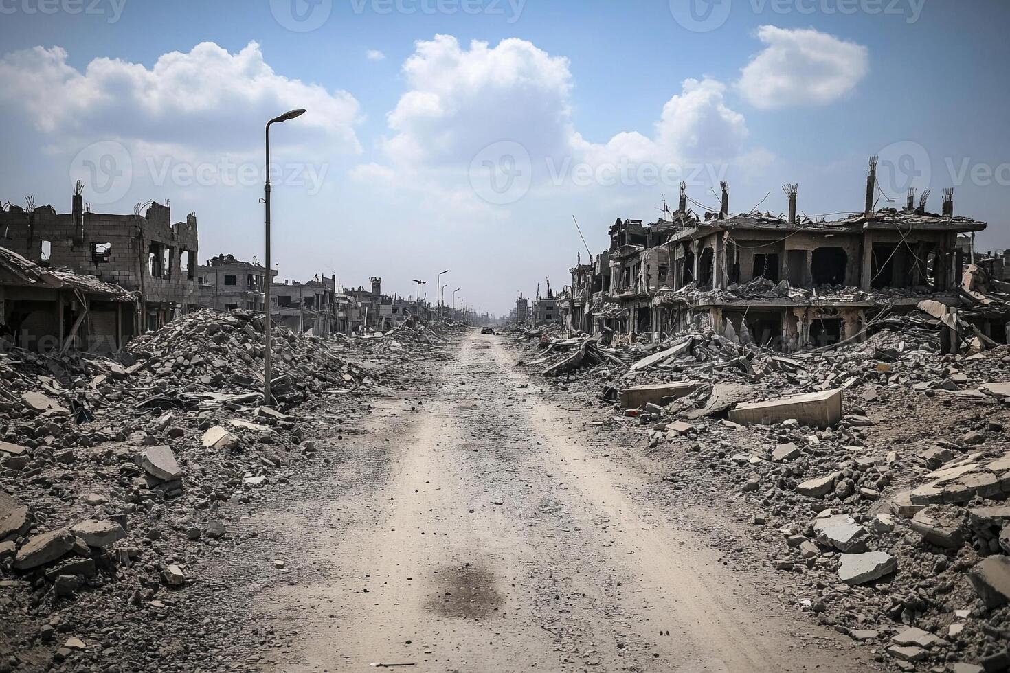 A destroyed street in the city of aleppo, syria, on june 30, 2016 photo