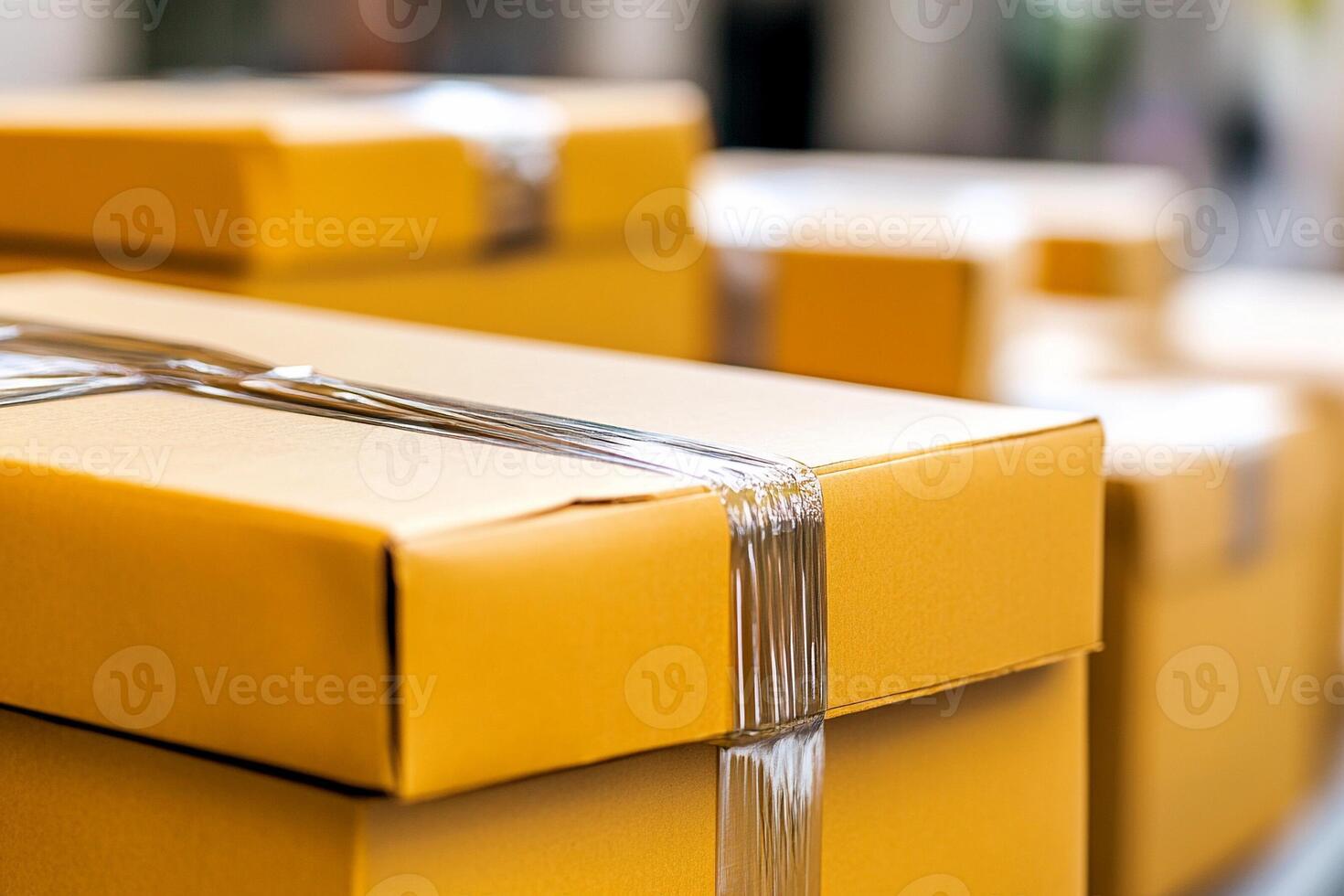A close up of a stack of yellow boxes photo