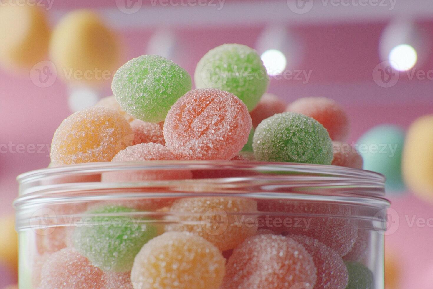 A jar filled with colorful gummy candies photo