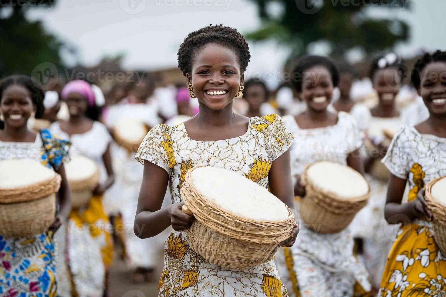 A group of women in african dress holding drums photo
