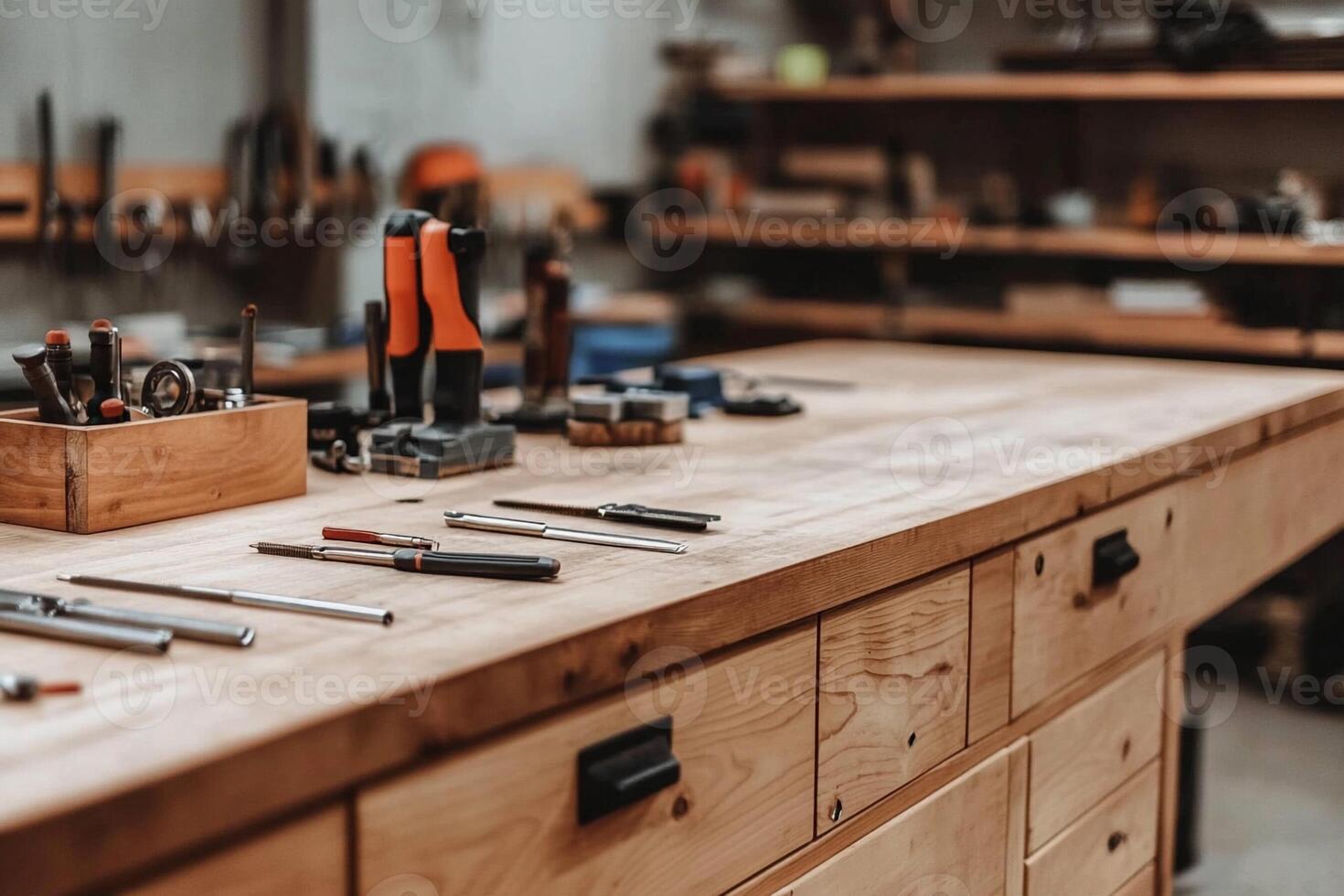 A workbench with a variety of tools on it photo