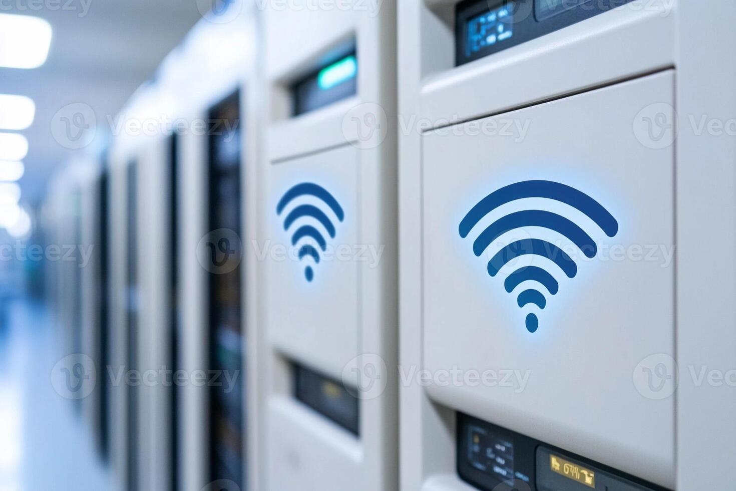 A row of servers with wifi symbols on them photo