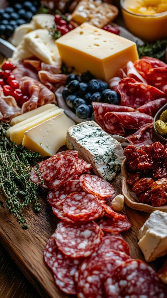 Gourmet Cheese and Sausage Board with Fresh Herbs photo