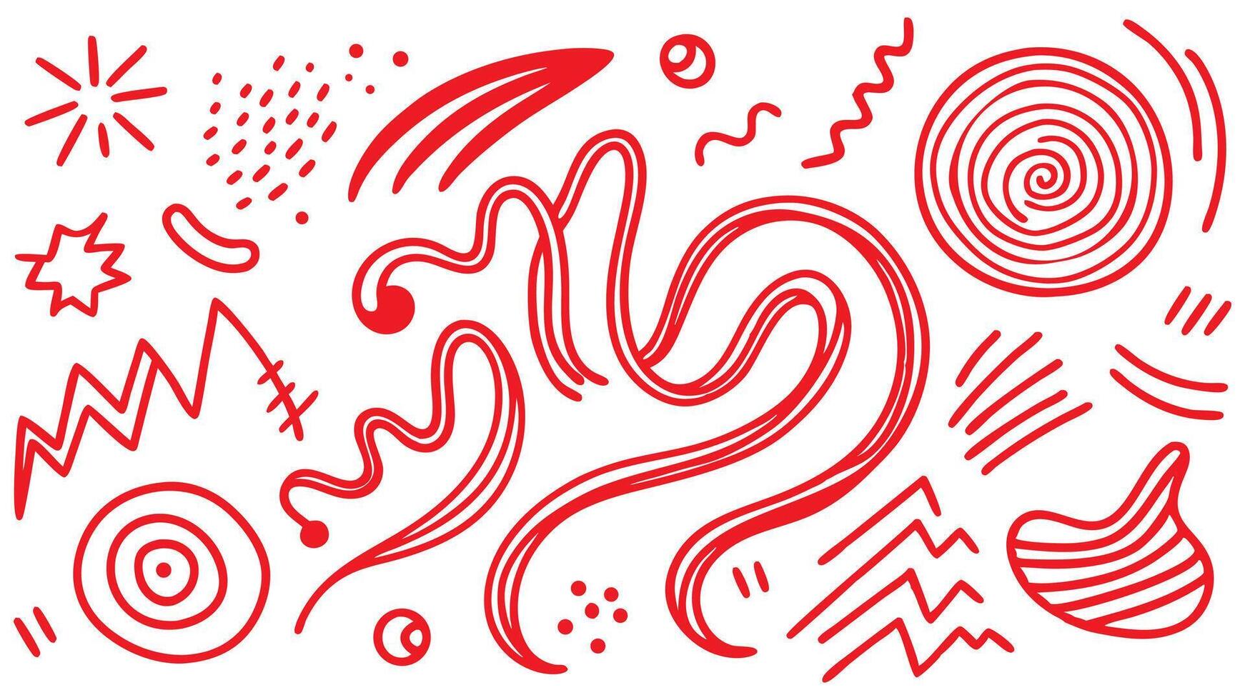 Red heart pattern on white background with festive and love-themed design elements. Marker red pen highlights squiggle brush stroke. vector