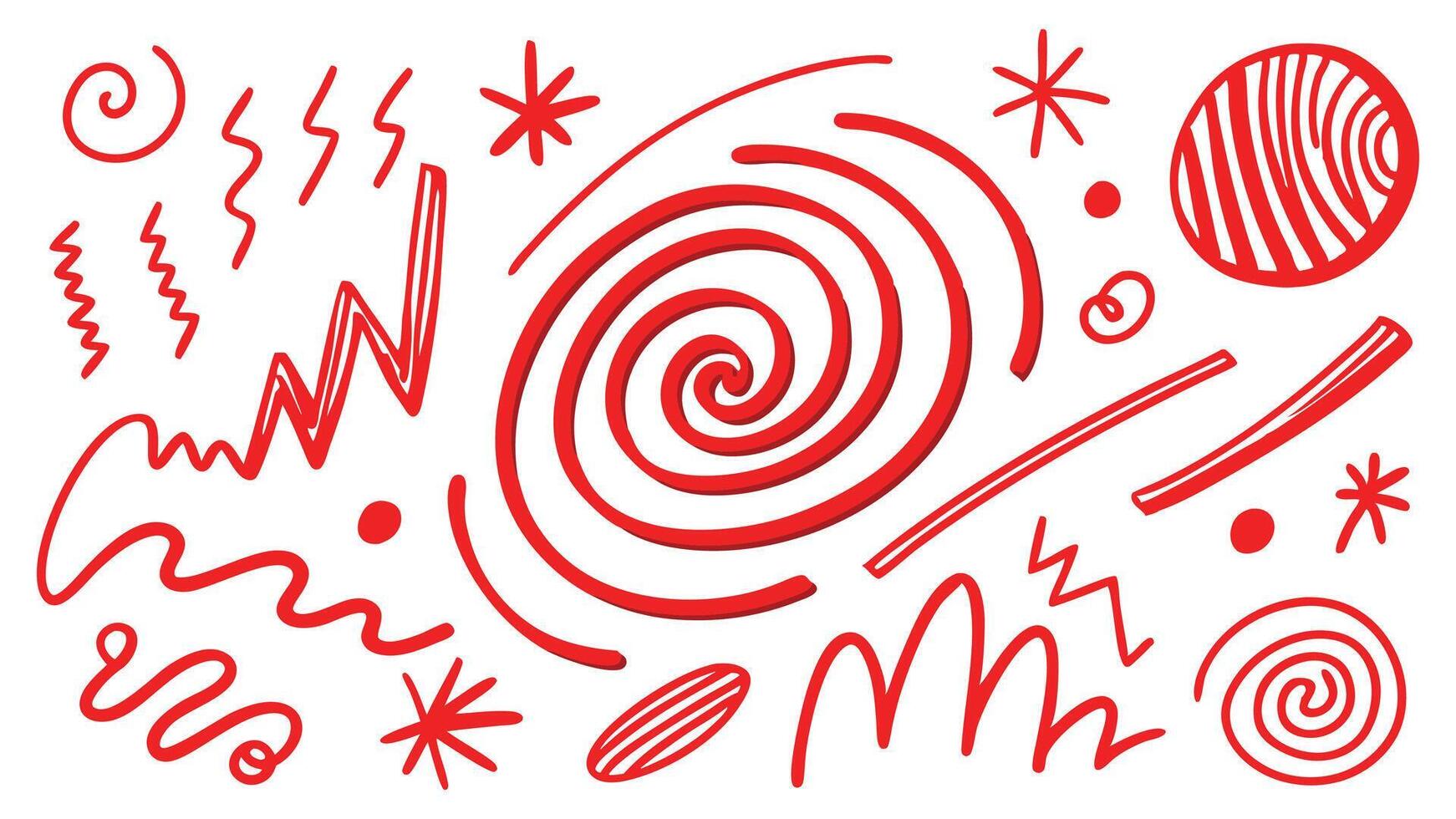 Red heart pattern on transparent background with festive and love-themed design elements. Marker red pen highlights squiggle stroke. swoosh brush vector