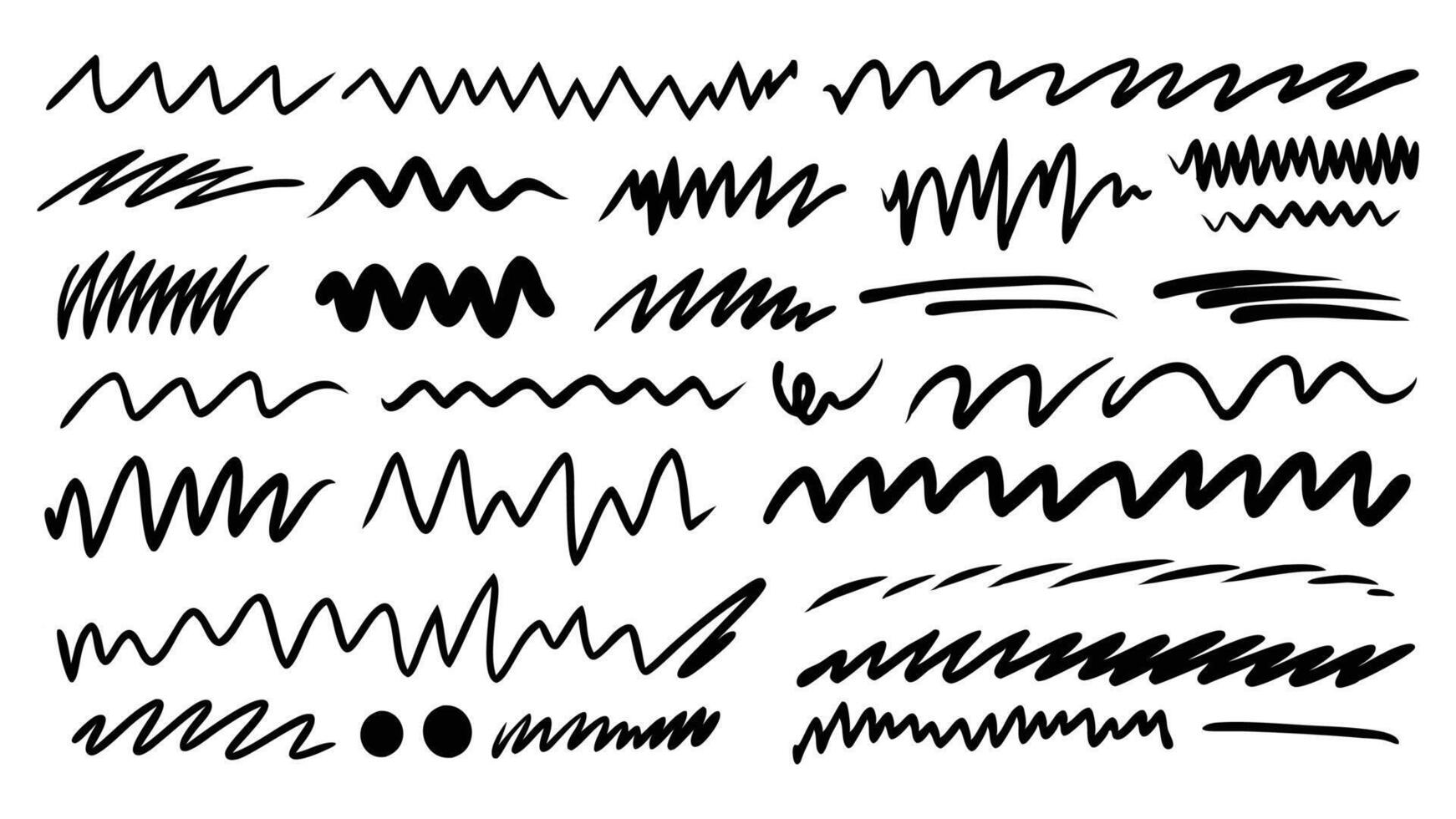 Black and white illustration of underline brush stroke set, Marker pen highlights squiggle stroke. ai created vector