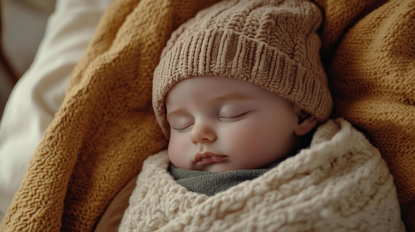 Serene Slumber A Portrait of Peaceful Newborn Baby Wrapped in Warmth, Dreaming Sweetly in a Cozy Blanket, Capturing the Innocence of Infancy photo
