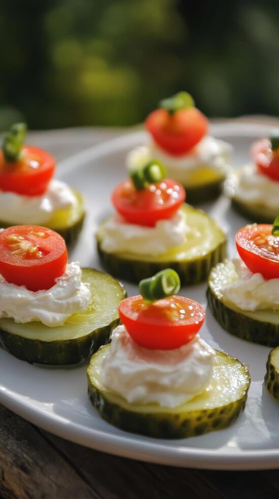 A Symphony of Freshness Delightful Appetizers with Tomato and Cream, Perfect for Healthy Snacking and Gourmet Parties photo