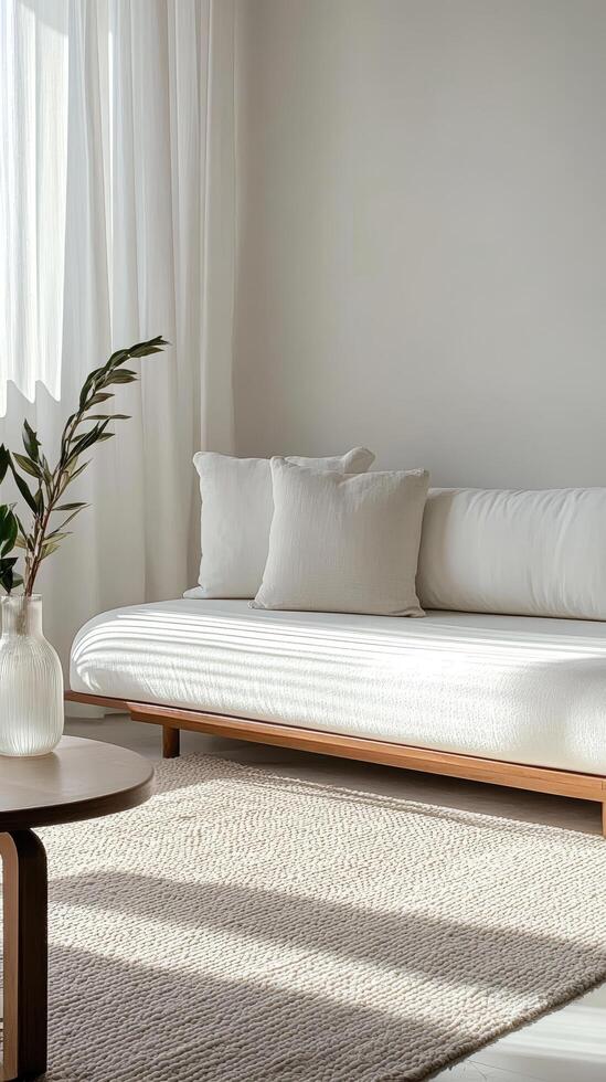 Serene Interior with Minimalist Design A Harmonious Blend of Comfort, Style, and Natural Light for a Relaxing Home Ambiance photo