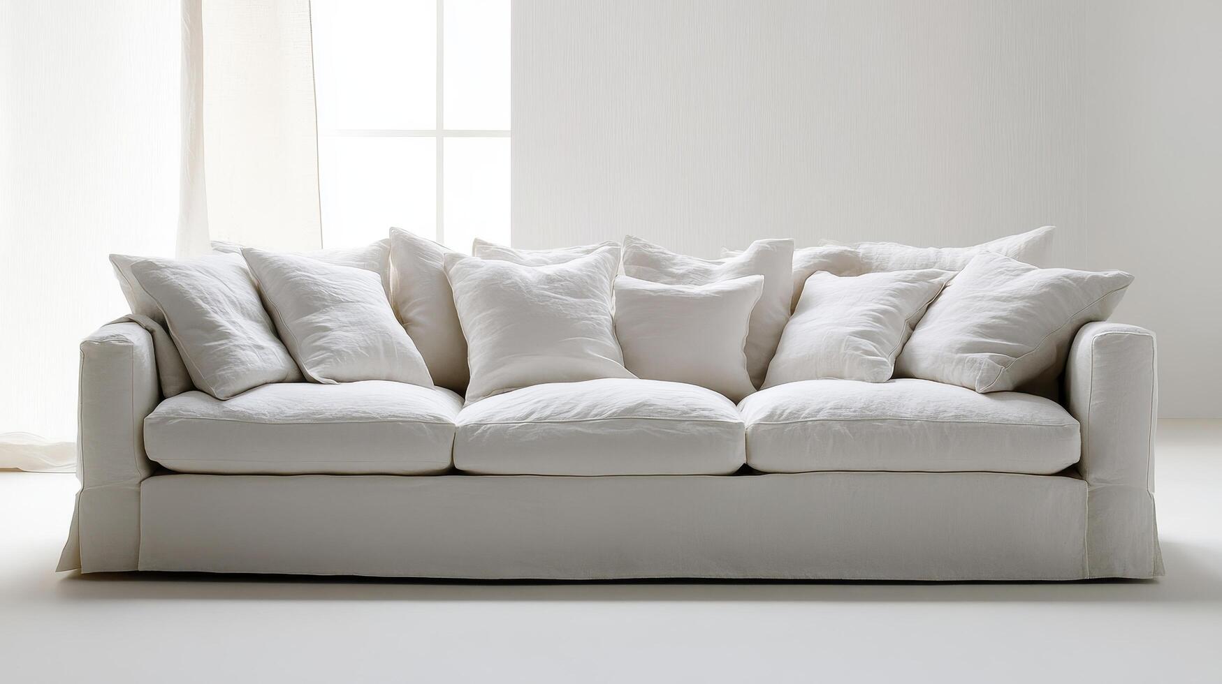 Elegant White Sofa with Plush Cushions for a Serene Living Room Interior Design - Modern, Comfortable, and Stylish Home Decor Inspiration photo