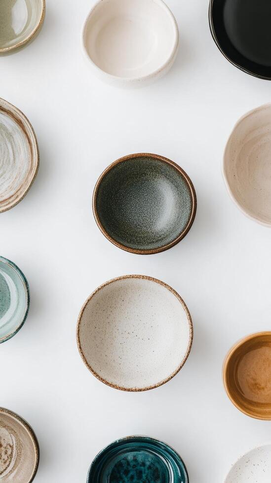 Artisan Ceramic Bowls A Minimalist Flat Lay of Rustic Pottery, Handmade Kitchenware for Elegant Dining, Culinary Presentation, and Decorative Tableware photo