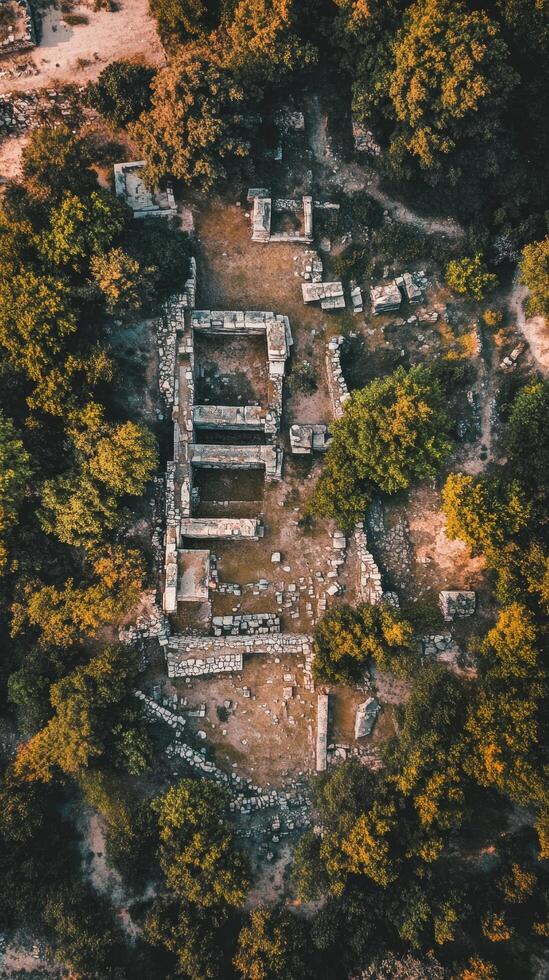 Aerial View of Ancient Ruins in a Forest photo