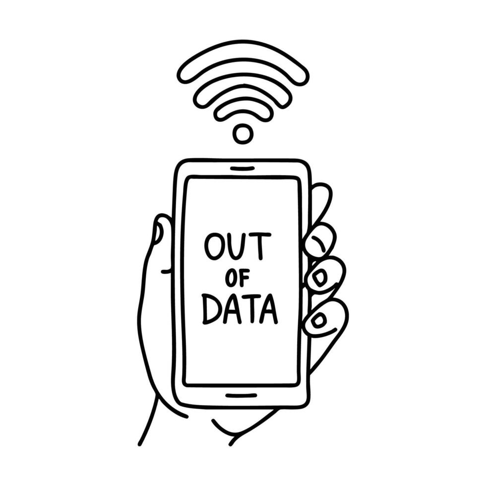 Illustration of a phone screen showing Out of data and WiFi symbol vector