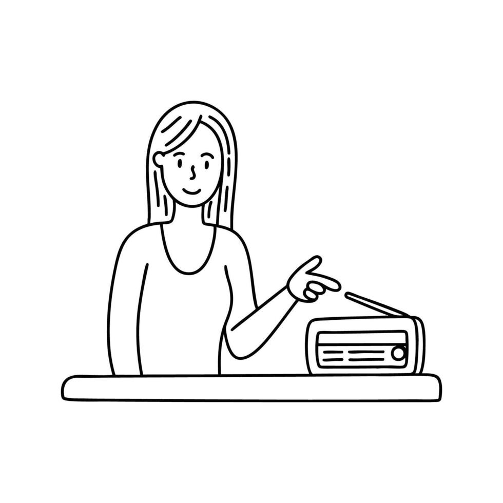 Illustration of a person turning off a noisy radio in a peaceful room vector