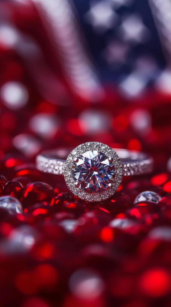 Diamond Ring on a Red Background photo