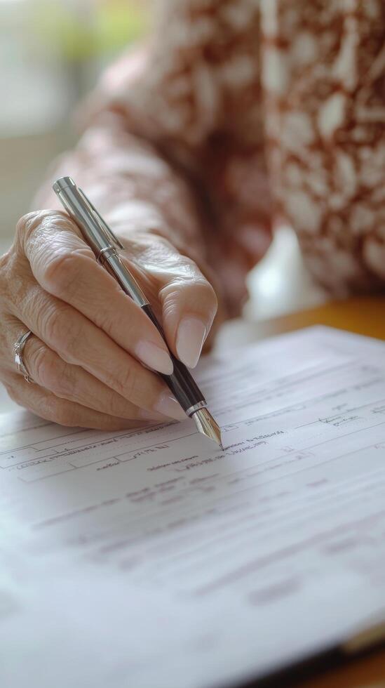 Elderly Person Filling Out Important Documents photo