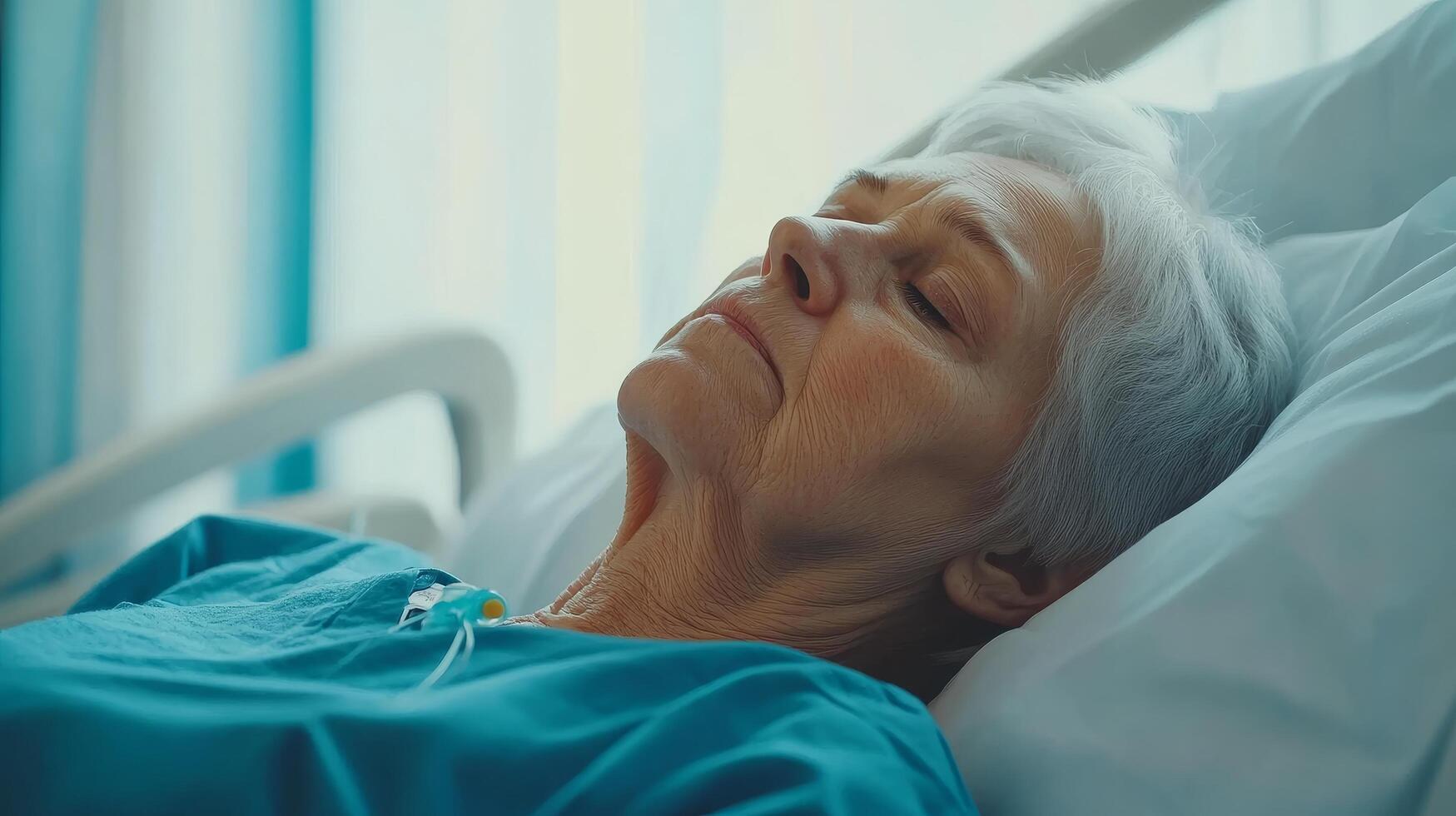 Elderly Person Lying in a Hospital Bed photo