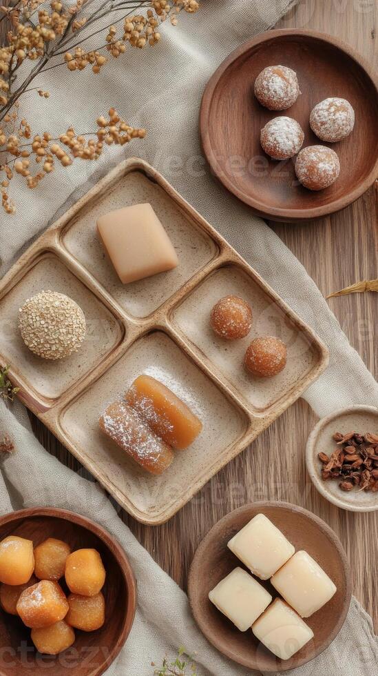 A Delightful Array of Sweet Treats on Rustic Wooden Plates photo