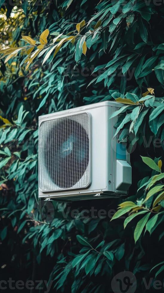 Modern Cooling Unit Amidst Lush Greenery photo