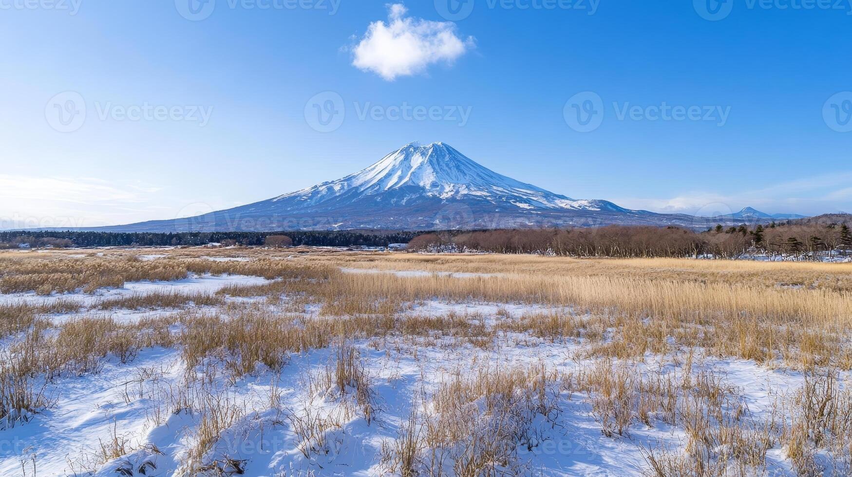Snowy Winter Mountain Landscape with Majestic Peak photo