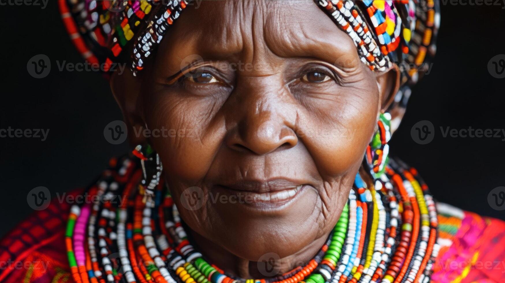 Portrait of a Wise African Woman, Embracing Tribal Tradition photo