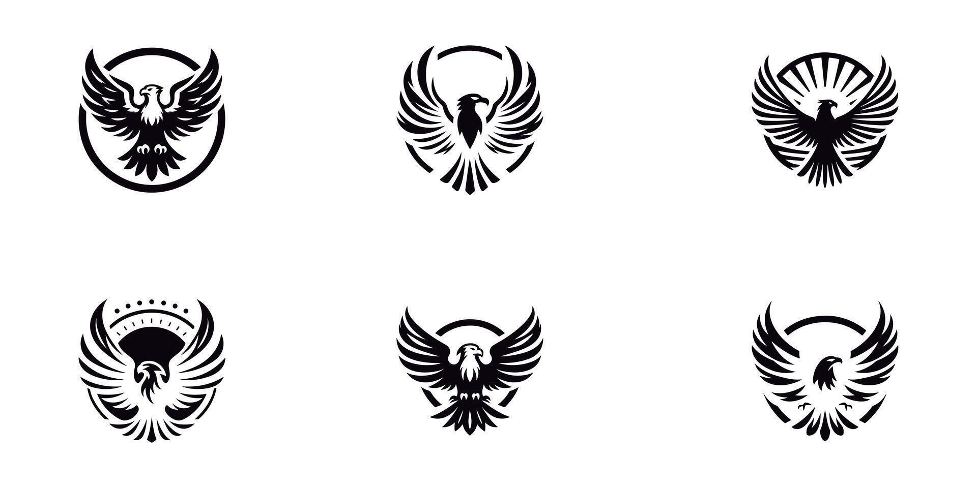 Powerful Eagle Design Set. Black and White Eagle. Clean Eagle Illustration Set. Wings of Freedom. vector