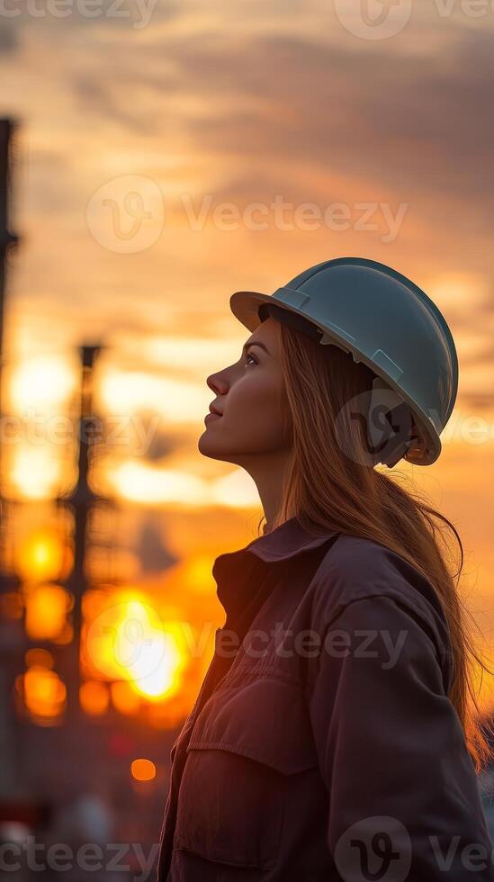 Inspiring Female Engineer at Sunset photo