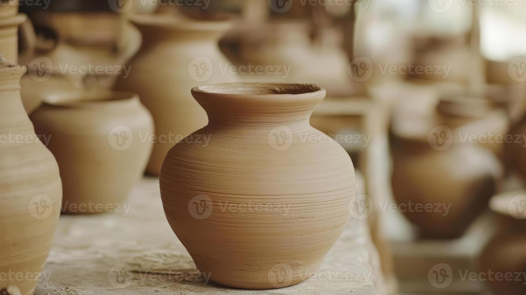 Earthenware Vessels Handmade Clay Pottery Art in Studio, Rustic Ceramic Pots Collection, Creative Craft and Design, Decorative Sculptures, Indoor Artworks photo