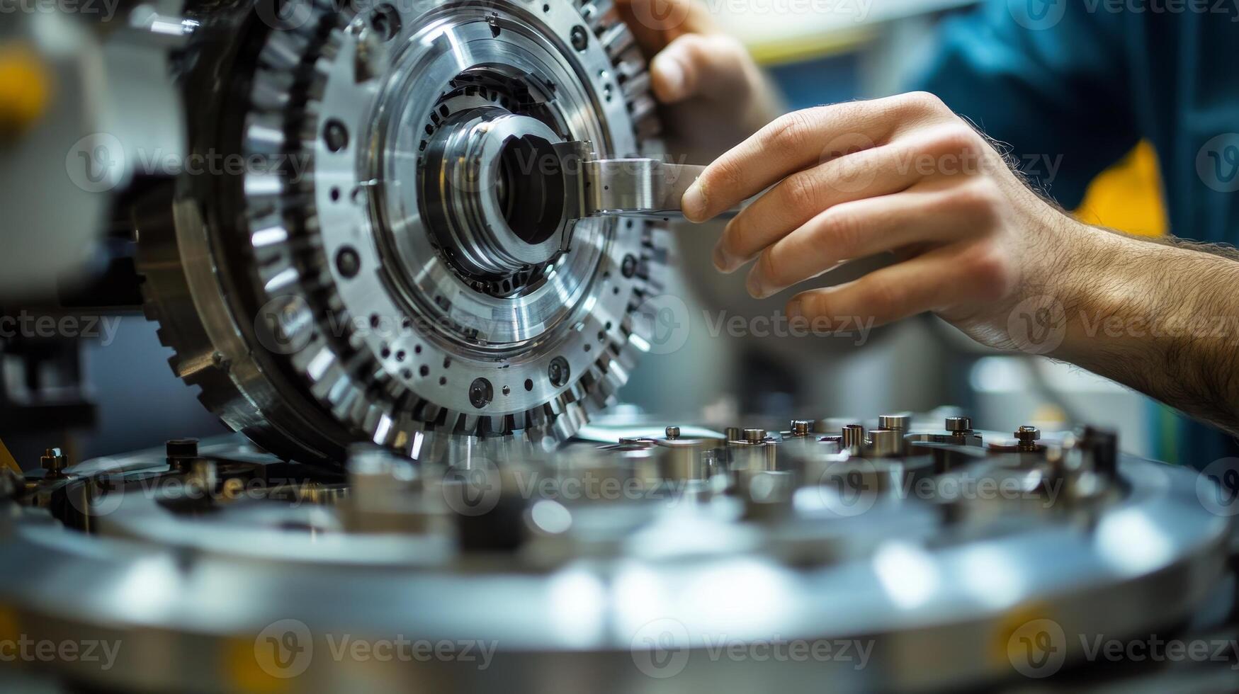 Precision Engineering Assembling Intricate Metal Components with Expertise - A Symphony of Mechanics, Technology, and Industrial Design in Motion photo