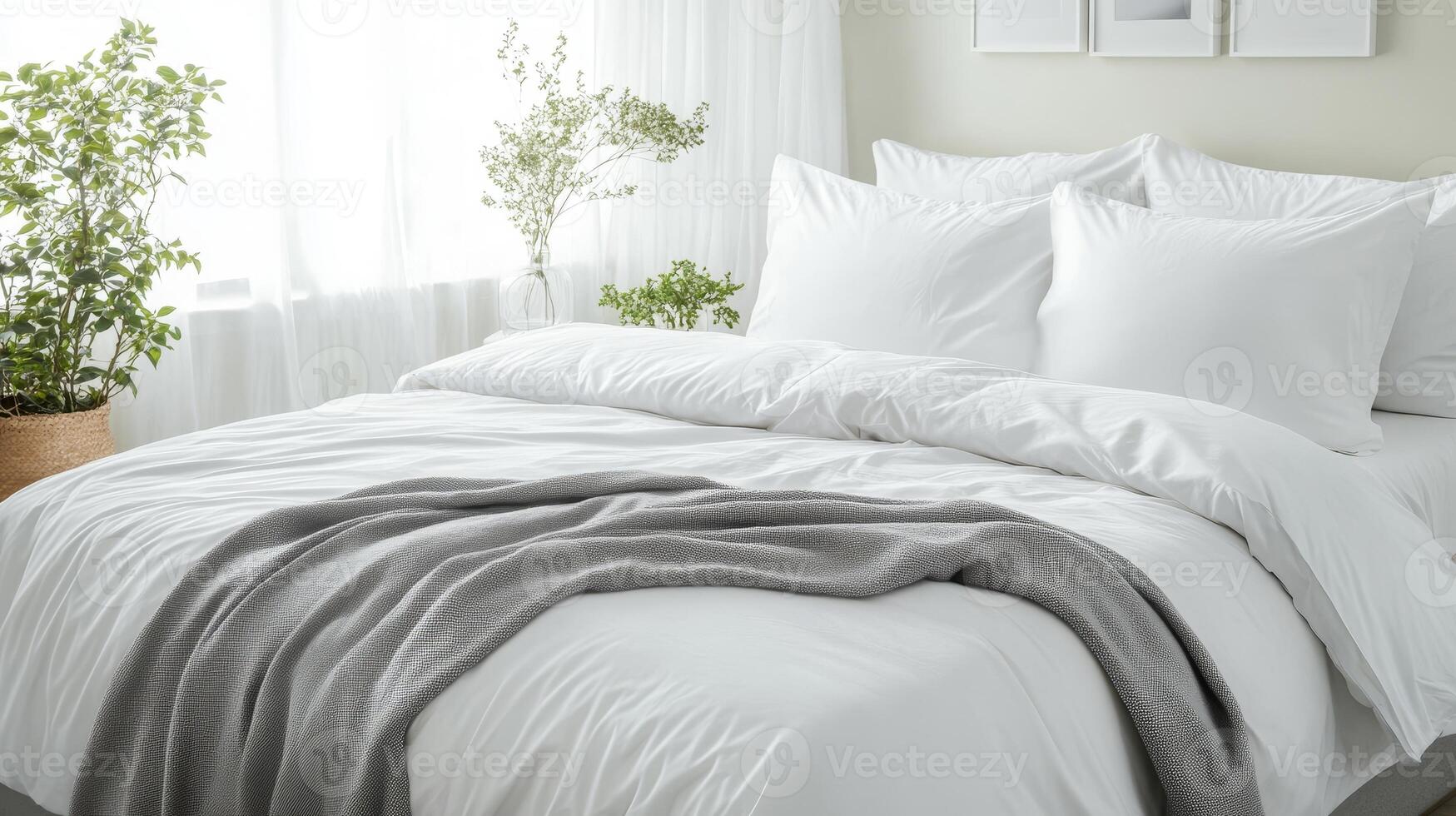 Serene Bedroom Oasis A Minimalist Haven of Comfort, Style, and Tranquility with Soft Linens, Pillows, and Natural Light for Relaxation and Peaceful Sleep photo