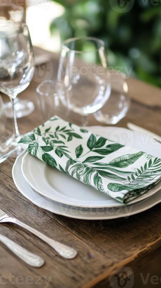Elegant Table Setting with Botanical Napkin photo