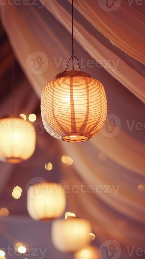 Elegant Lanterns A Warm Glow of Tradition and Celebration, Hanging Paper Lights for Weddings, Parties, and Cultural Events - Soft Drapes and Decorative Illumination photo